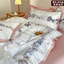 Star cute cat 60 cotton long-staple cotton four-piece cotton princess girl heart AB noodle bedding