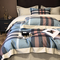 British style fashion American large plaid stripes long staple cotton cotton cotton four-piece cotton quilt cover sheets bedding