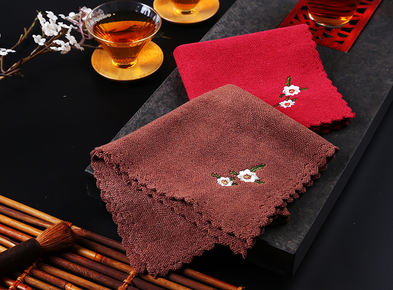 Fu Rong khăn trà dày phong cách Trung Quốc cotton và lanh Ma Zen khăn trà lớn vải trà khăn Kung Fu bộ pad thấm nước giẻ ấm ủ trà