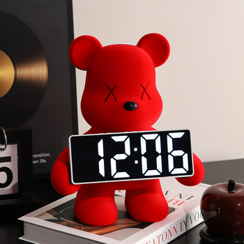Light Luxury Violent Bear Electronic Clock Desktop Ornament Table Clock Display Children's Girl Creative Clock Decoration