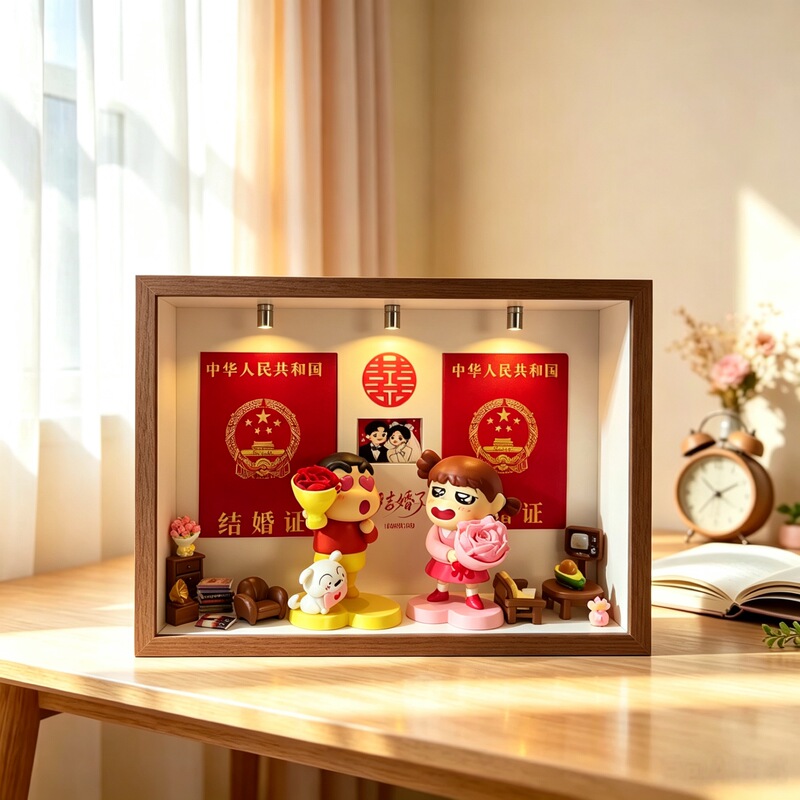 Crayon Shin-Chan Wedding Certificate Photo Frame Display Stand Anniversary Photo Ornament Registration Certificate Couple Wedding Gift