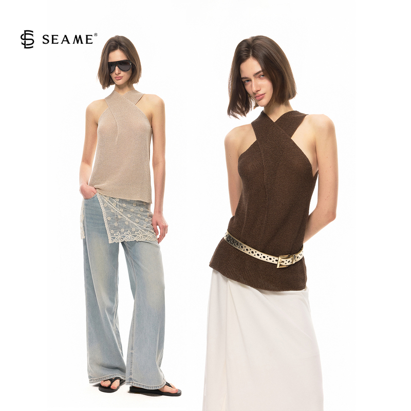 Seame汐觅 4/23【New Product 5% off】Overture of the Night Japanese Paper Yarn Cross-Collar Design Vest Top