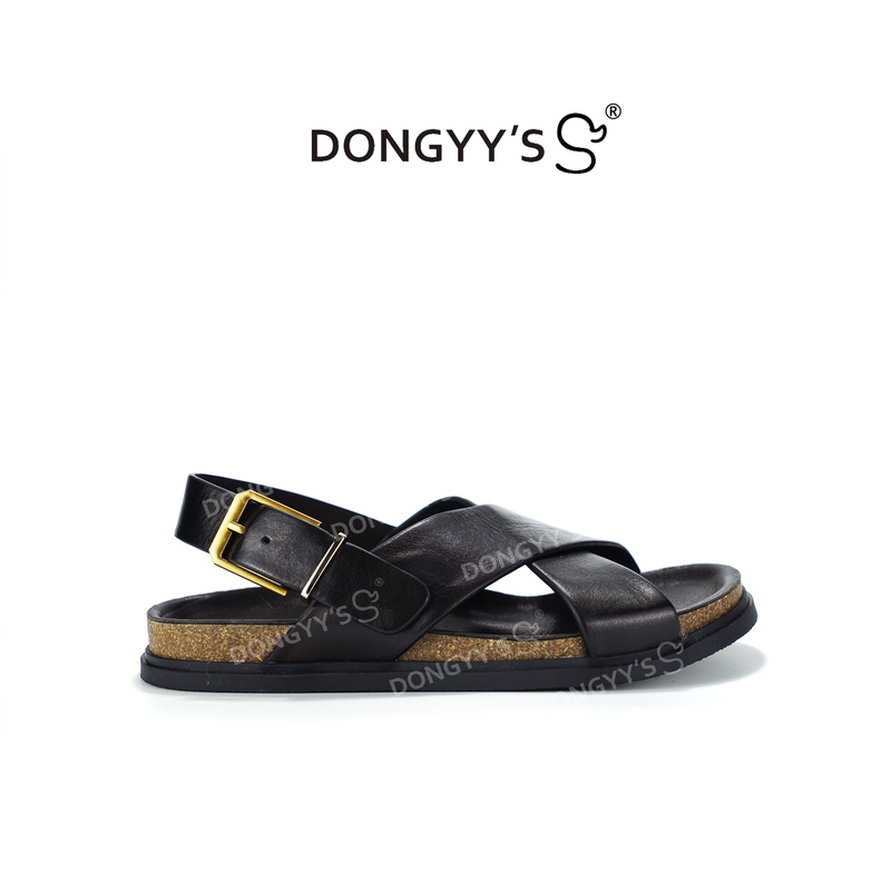 2026 New Summer Horse Leather and Horsehair Cross-Strap Minimalist Comfortable Birkenstock-Style Fashion Sandals