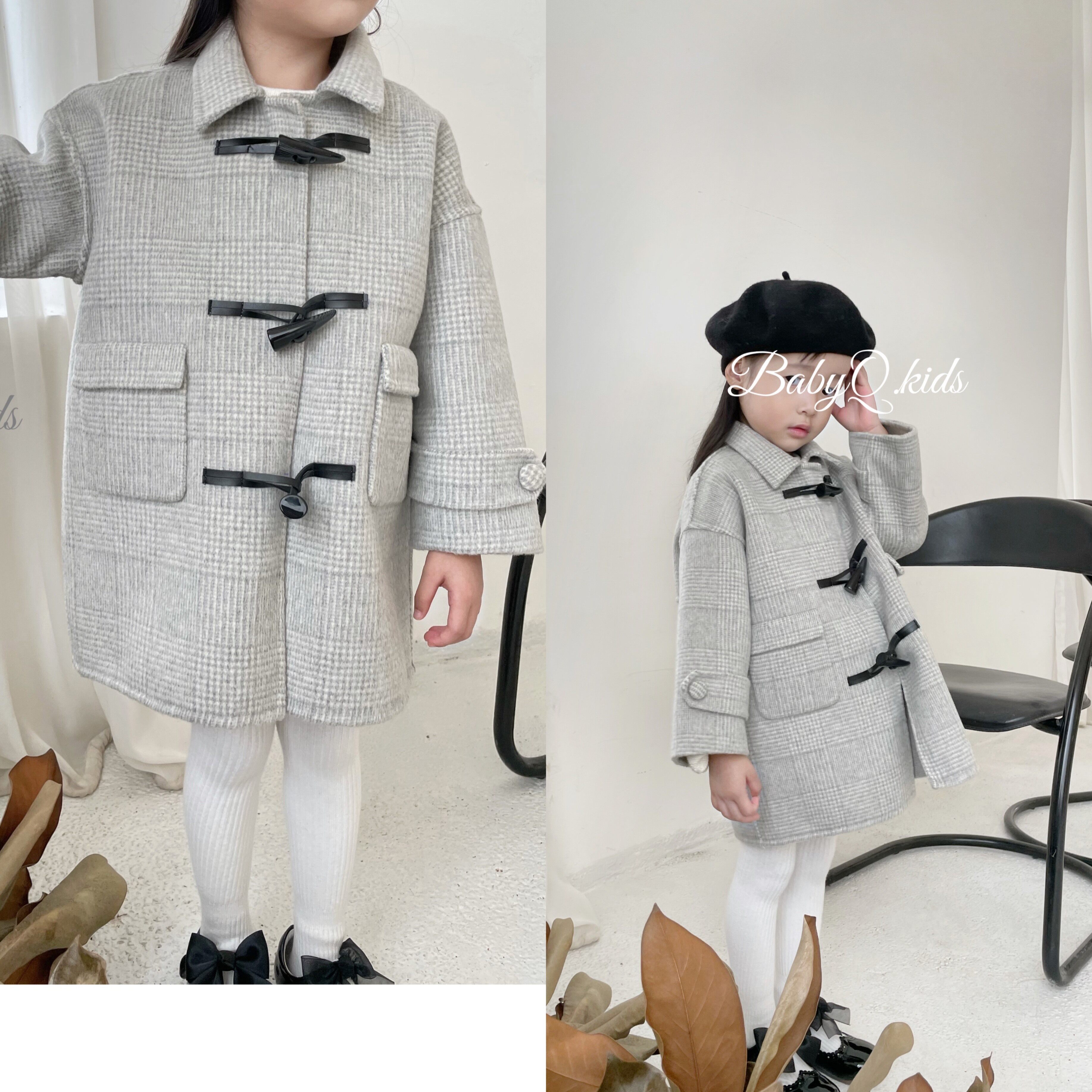 2021 new horn buckle Korean version college style pattern temperament cute woolen double-sided wool girl's coat thickened