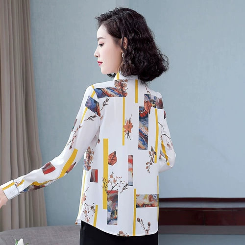 Осенняя модная рубашка, шифоновый лонгслив для матери, в западном стиле, шифоновая с принтом