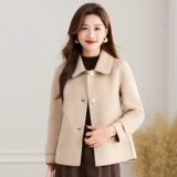 Демисезонное шерстяное пальто, короткая шерстяная красная двусторонная куртка для матери, для среднего возраста