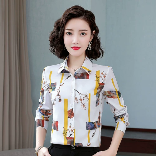 Осенняя модная рубашка, шифоновый лонгслив для матери, в западном стиле, шифоновая с принтом
