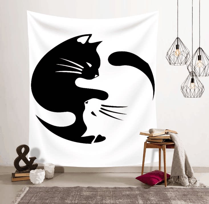 Гобелен 北欧ins风挂布竖版猫咪喵星人墙面背景装饰画布挂毯壁饰隔断桌布