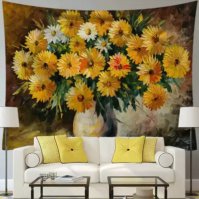 Nordic style ins flower hanging cloth Oil painting version daisy flower still life wall background decorative painting wall decoration partition cover cloth