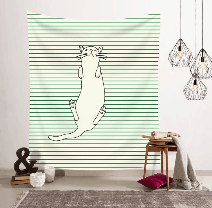 Гобелен 北欧ins风挂布竖版猫咪喵星人墙面背景装饰画布挂毯壁饰隔断桌布