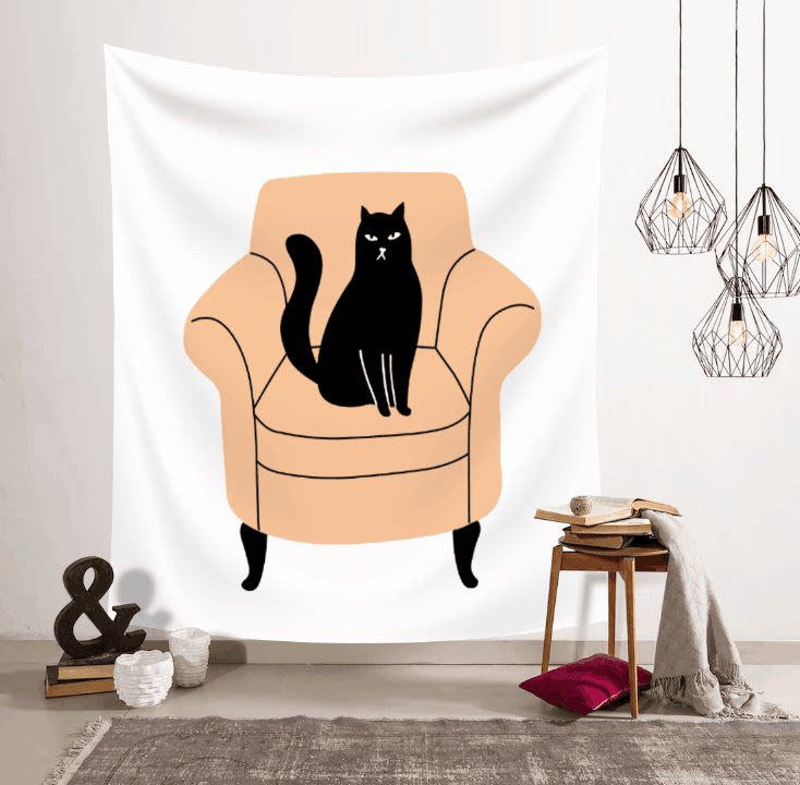 Гобелен 北欧ins风挂布竖版猫咪喵星人墙面背景装饰画布挂毯壁饰隔断桌布