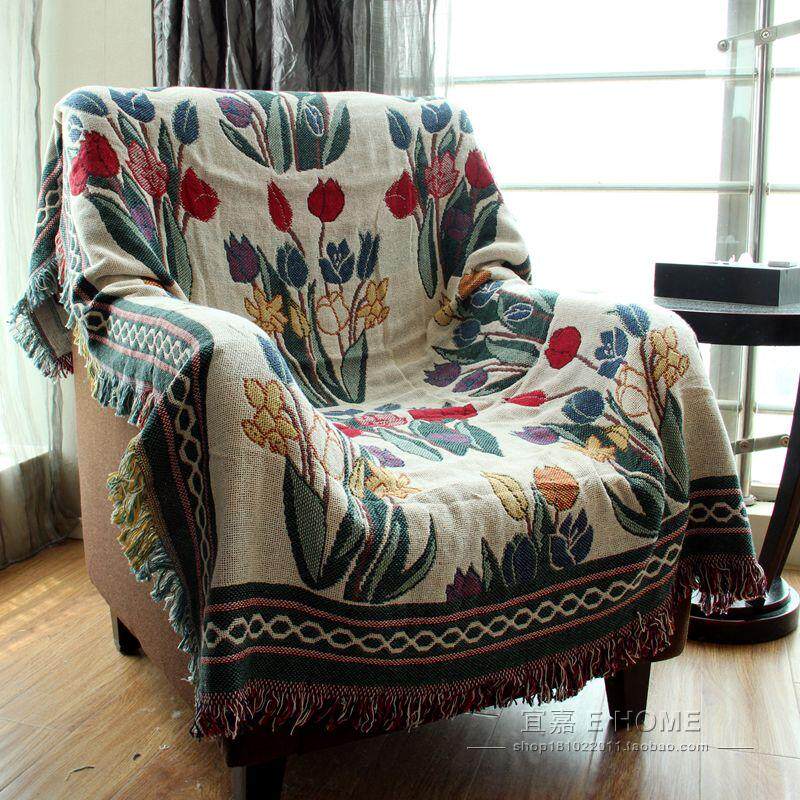 Foreign Trade Pure Cotton Thread Full Cover Single Double Trio Anti Slip Sofa Cushion Blanket Flower Pattern Wire Blanket Bed Cover Living Room Carpet