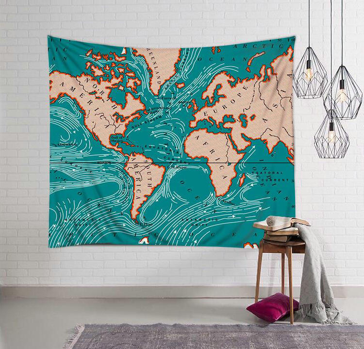 Bản đồ thế giới đại dương Treo gió Bắc Âu Ins Treo tường Trang trí tường Nền trang trí Canvas Tapestry Beach Khăn thảm treo tường blackpink