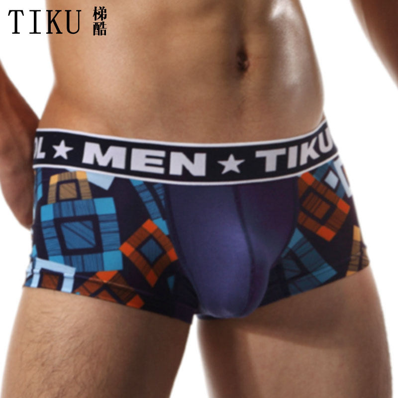 TIKU ladder cool ultra-thin bamboo oar fiber breathable elasticity close to fashion printed four-corner pants tide