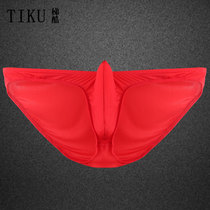 Ladder Cool JJ upper teething fixed underpants nude sleep 3D solid ultra-thin large red ice silk triangular pants up to highlight the big