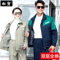 Spring and Autumn Thickened Long Sleeve Cotton Anti-static State Grid Overalls Set Male Electrician Power Double Labor Protection Clothing