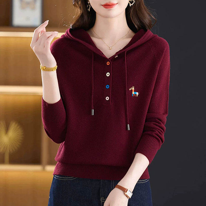 Wool Sweater Women's Spring Versatile Hooded Sweatshirt Knitwear 26 New Spring and Autumn Loose Casual Sweater Base Hoodie Wool Sweater Women's Spring Versatile Hooded Sweatshirt Knitwear 26 New Spring and Autumn Loose Casual Sweater Base Hoodie