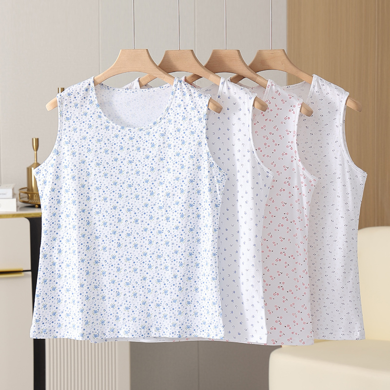 2-Pack Women's Pure Cotton Wide-Shoulder Vest for Middle-Aged and Elderly Mothers, Knitted Cotton Round-Neck Sleeveless Undershirt for Seniors, Grandma's Sleeveless Top