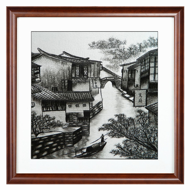 ຖັກແສ່ວ Suzhou ສໍາເລັດຮູບ embroidery ຫ້ອຍຮູບແຕ້ມຮູບແຕ້ມຈີນ Wu Guanzhong Jiangnan ນ້ໍາບ້ານຫ້ອງດໍາລົງຊີວິດຕົກແຕ່ງຮູບແຕ້ມການສຶກສາຫ້ອງນອນ Corridor Mural