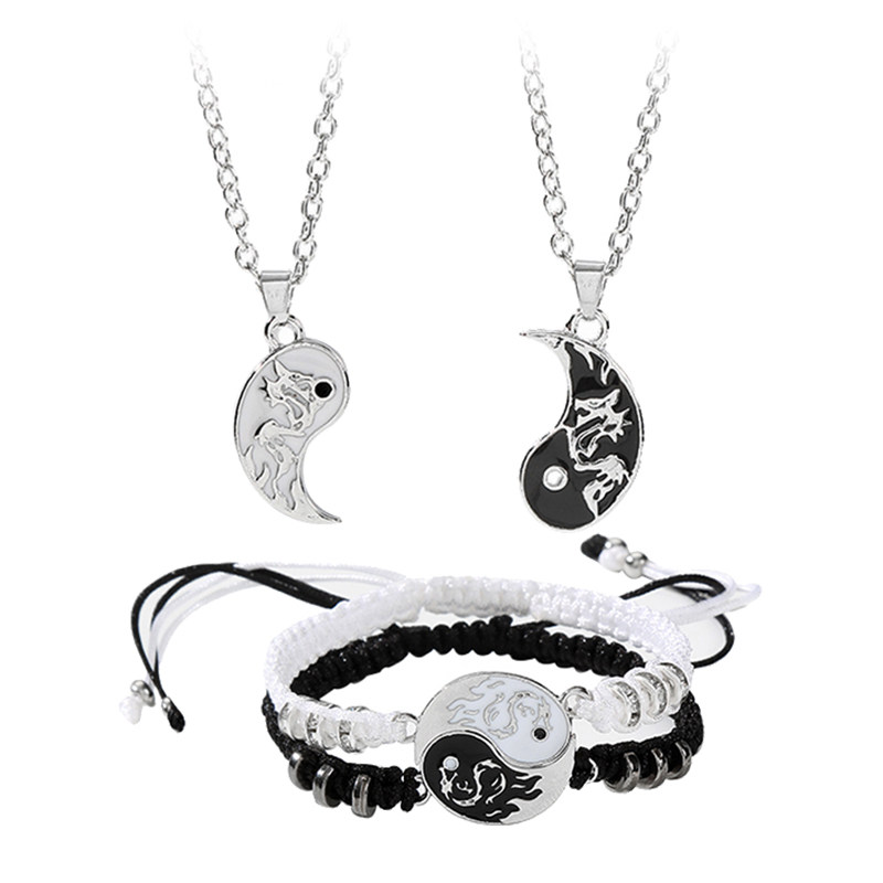 大人気の新作ドラゴントーテム太極拳八卦パッチワークネックレス、おしゃれなカップル向け手作り調節可能ブレスレット