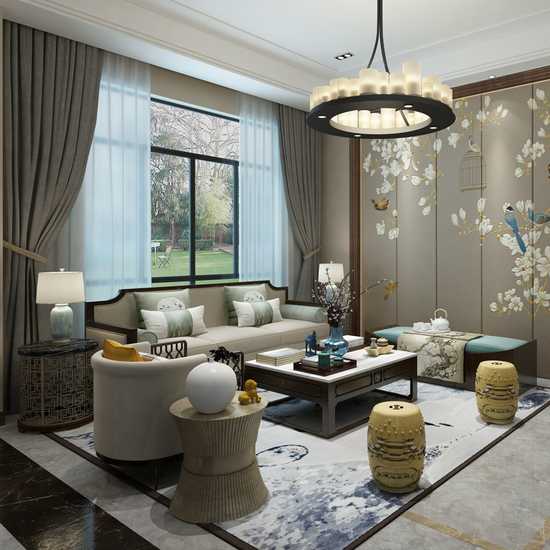 New Chinese Solid Wood Sofa Combined Zen Chinese Wind Simple Modern Light Luxury Villa Living Room Tea Several Furniture