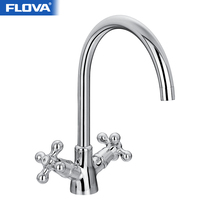 FLOVA Fenghua bathroom all copper two-hand wheel kitchen faucet Two-wheel wash basin sink basin double faucet
