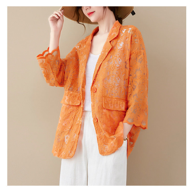 Кружевной однотонный кардиган, пиджак классического кроя, большой размер, с вышивкой, подходит для полных девушек OTHER / Other 