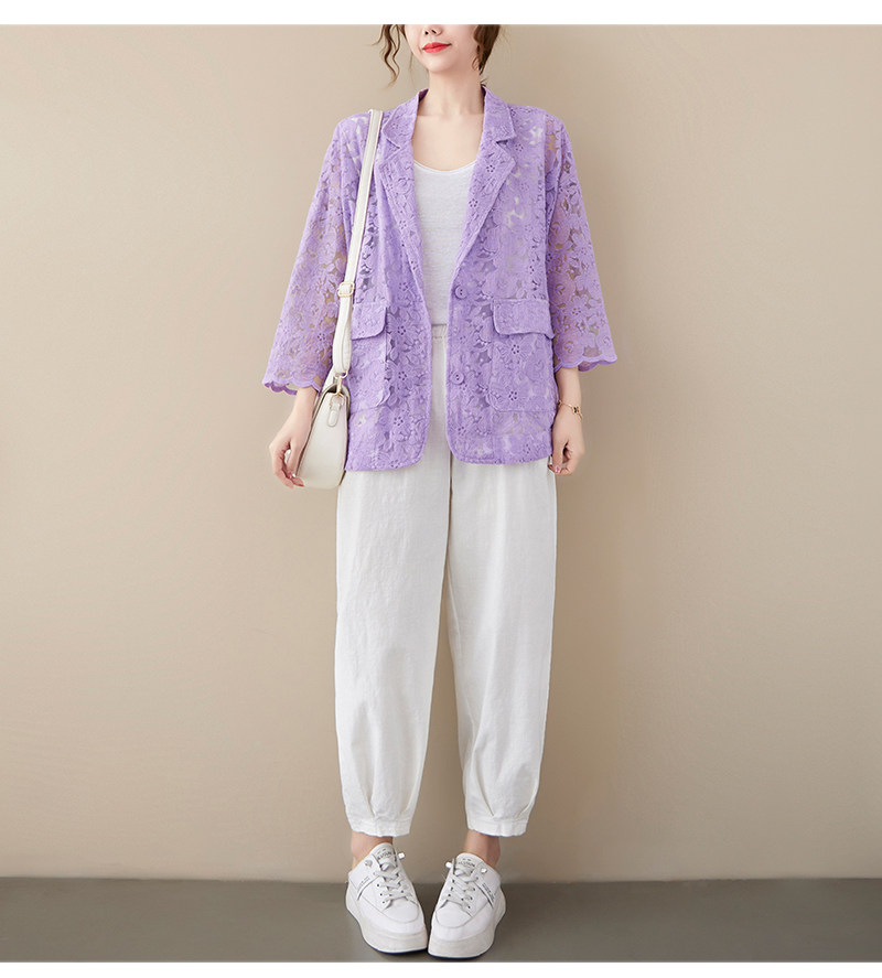 Кружевной однотонный кардиган, пиджак классического кроя, большой размер, с вышивкой, подходит для полных девушек OTHER / Other 