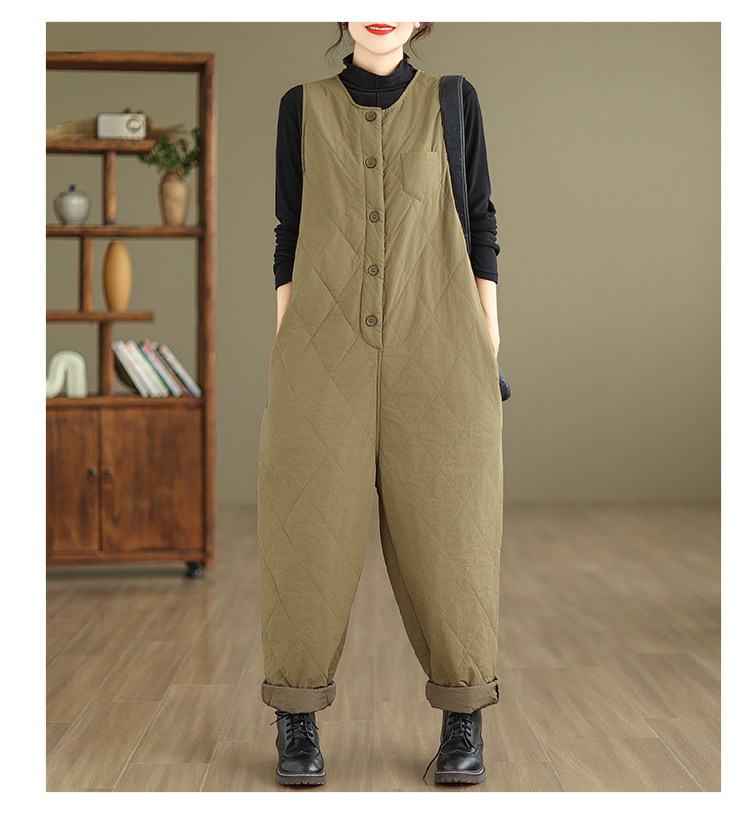 Боди/брюки 菱格压棉连体裤女2023年新款秋冬季高级感大码胖mm保暖哈伦裤棉裤 Other