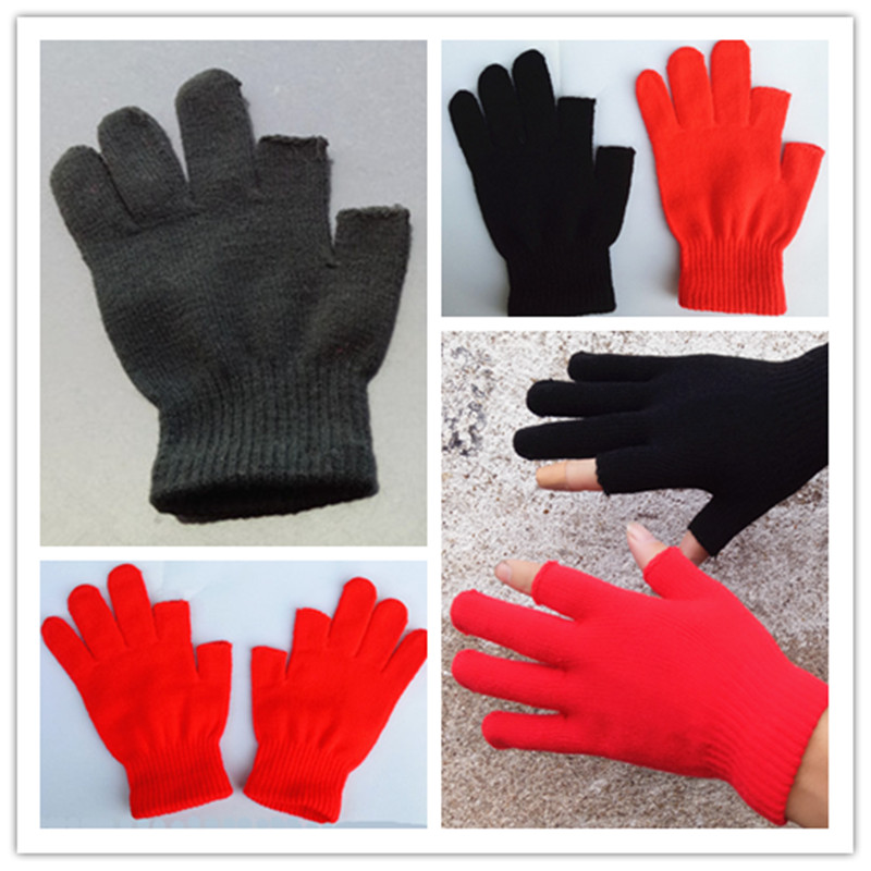 Semi-finger gloves for men and women autumn and winter thin warm dew two fingers warehouse express packaging work typewrite for student couple
