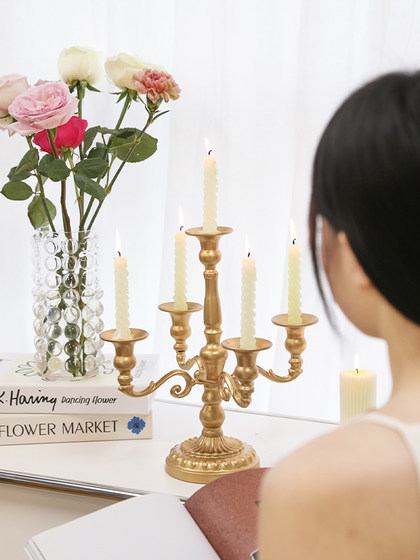法式复古金属多头铁艺烛台底座家用香薰蜡烛托台烛光晚餐装饰摆件