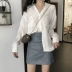 Mùa thu 2018 mới áo sơ mi cổ chữ V dài tay áo bỏ túi đơn ngực áo Hàn Quốc áo sơ mi nữ mẫu áo sơ mi nữ đẹp 2021 Áo sơ mi