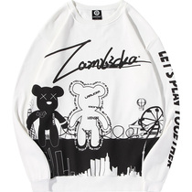 Hong Kong Tide brand spring and autumn Japanese round neck sweater men panda cartoon print High Street couple plus velvet long sleeve jacket