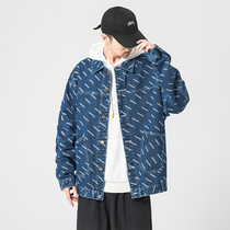 Hong Kong Tide Cards New Letters Printed Denim Jacket Mens Day Department 100 Hitch Wind Youth Loose Casual Jacket