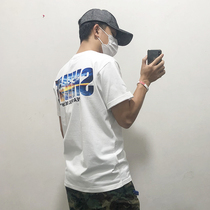 Hong Kong Tide Card Personality Coast Scenery Short Sleeve Male Port Wind 100 Hitch Loose T-Shirt Fashion Printed Ins Pure Cotton Half Sleeve