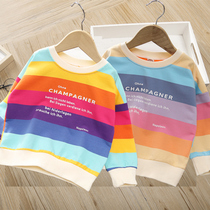 Girls spring clothing sweatshirt 2022 new ocean gas children blouses spring with rainbow striped undershirt long sleeve T-shirt