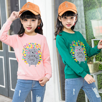 Girls  autumn long-sleeved t-shirt 2021 new autumn pullover medium and large children plus velvet sweater childrens bottoming shirt