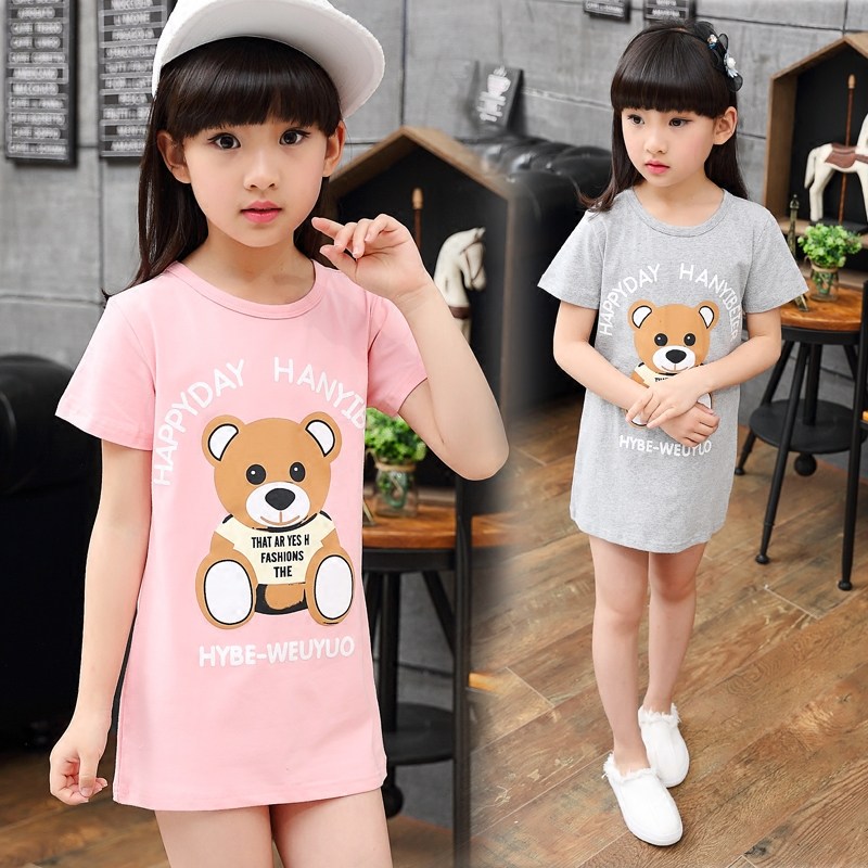 Children's clothing 2023 summer new girls short - sleeved T - shirt in the big children in the long - term cartoon tops summer shirt