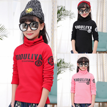 2021 new autumn and winter clothing children Long sleeves warm blouse girl thickened with high collar bottom-shirt girl with velvet t-shirt