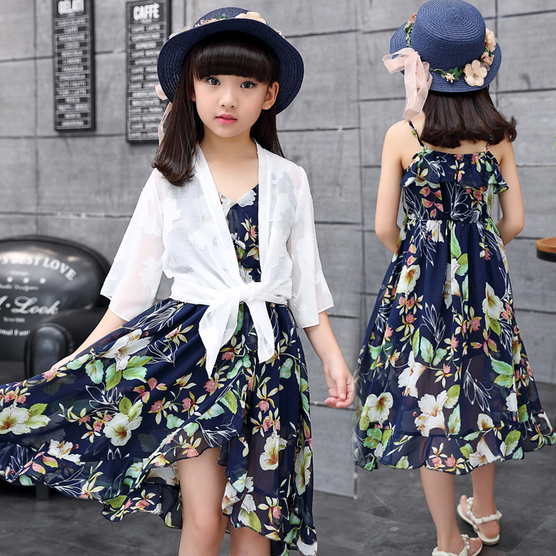 Summer Scout Han edition Girls foreign dress Bohemian CUHK Scout Sling Snowspun Skirt Beach Skirt Princess Dress
