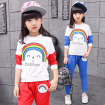 Girls autumn clothing suit 2021 new childrens sports suit necropolis collar Two sets of children clothes little girl clothes