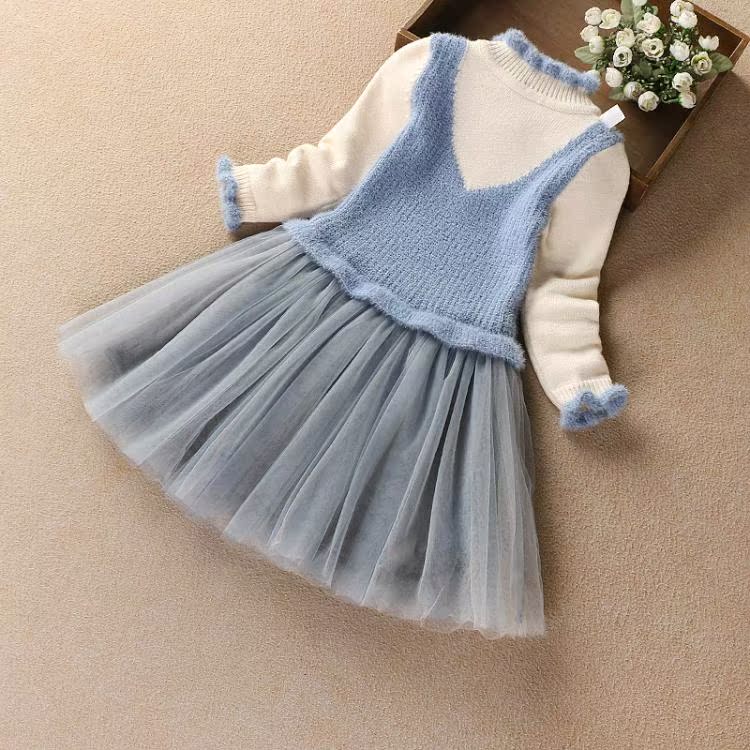 Váy len cho bé gái 2018 Mới Xuân Thu Đông váy cho bé gái 1 tuổi
