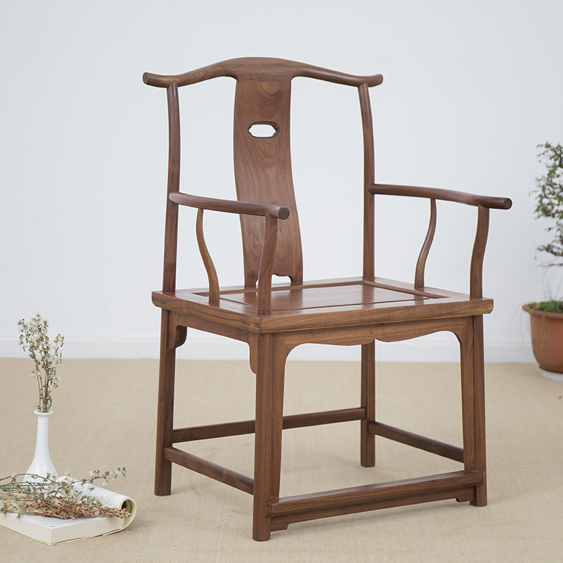 New Chinese Black Hu Peach Chair Main Guests Chair Solid Wood Zen Circle Chair Old Elm Wood Single Tea Room Home Innate Chinese Style