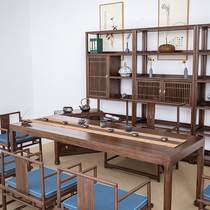 Old elm tea table and chair combination solid wood tea tea table Zen black walnut tea table new Chinese tea room furniture