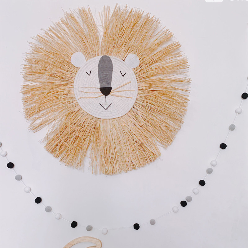 Ins Nordic hand-woven lion tiger straw home wall decoration children's room children's clothing shop simple decoration