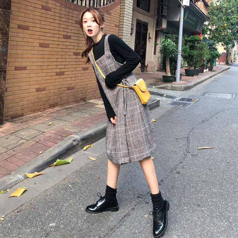 Mùa thu quần áo nữ 2018 mới của Hàn Quốc phiên bản của retro lỏng kẻ sọc mỏng dress ren sinh viên hoang dã đầu tiên tình yêu váy váy maxi đi biển