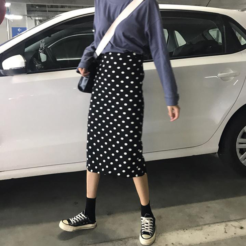 Eo cao giảm béo polka dot váy nữ mùa thu phần dài 2018 mới sang trọng sinh viên Hàn Quốc hoang dã một từ váy chan vay