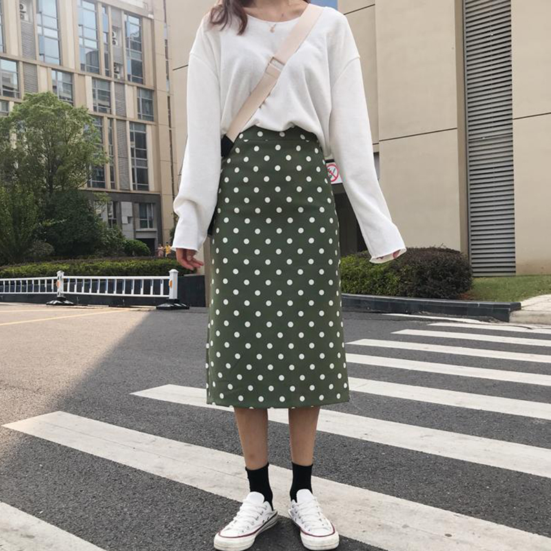 Eo cao giảm béo polka dot váy nữ mùa thu phần dài 2018 mới sang trọng sinh viên Hàn Quốc hoang dã một từ váy chan vay