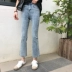 Mùa hè 2018 phiên bản Hàn Quốc mới của quần jeans lọt khe eo cao quần jeans nữ màu xanh hoang dã chín điểm quần jean nữ lưng cao Quần jean