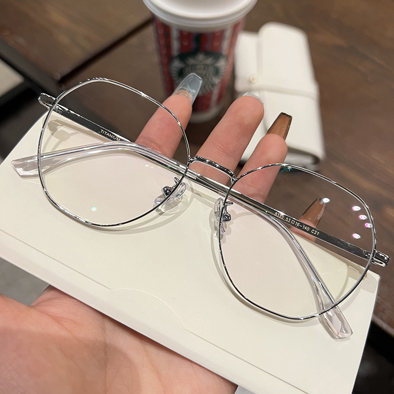 Korean-Style Trendy Ultra-Light Plain Titanium Polygonal Eyeglass Frames for Women with Prescription Lenses Available Online
